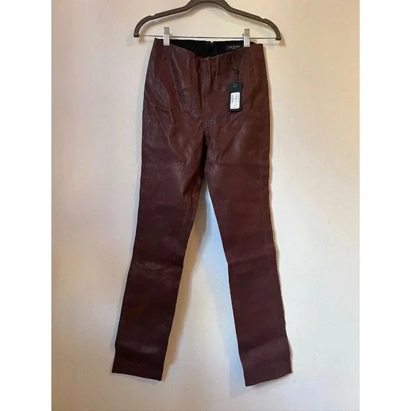Rag & Bone Simone Lamb Leather Pants Women's 4 Stretchy NWT Brown - Picture 7 of 11